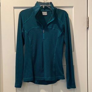 Columbia 1/4 zip navy green striped long sleeve tee size small